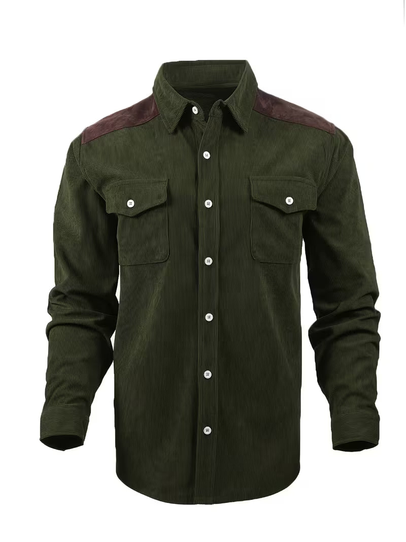 Camisa El Estanciero · Pana Canalada con Paneles de Cuero