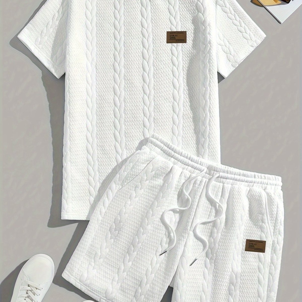 Camiseta de manga curta e shorts com cordão - Marrom, Conjunto de verão