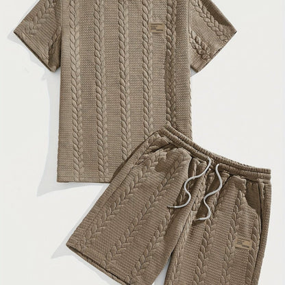 Camiseta de manga curta e shorts com cordão - Marrom, Conjunto de verão