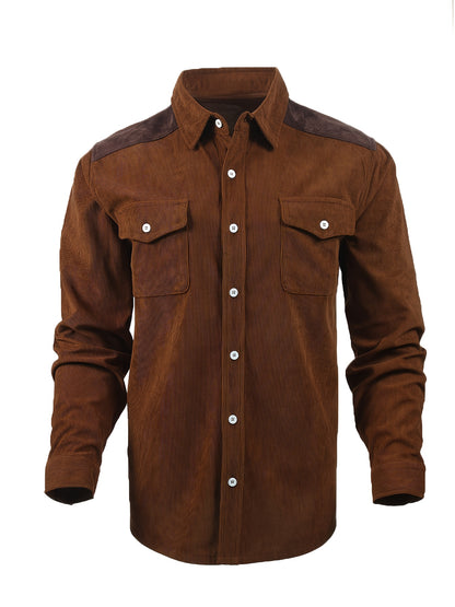 Camisa El Estanciero · Pana Canalada con Paneles de Cuero